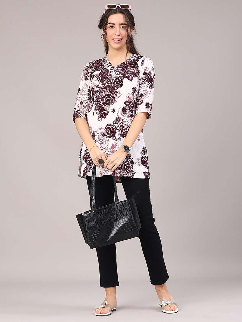 women floral three quarter sleeve straight kurti - 22316427 -  Standard Image - 4