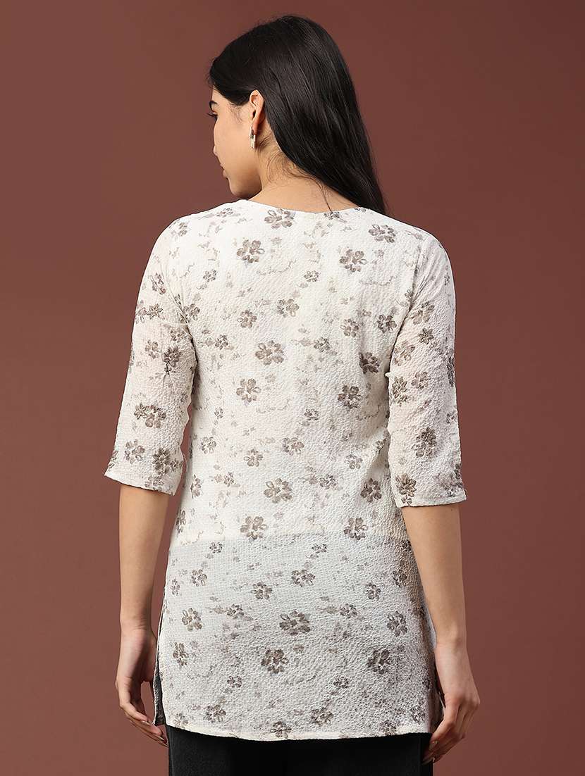 women floral three quarter sleeve straight kurti - 22316434 -  Standard Image - 4