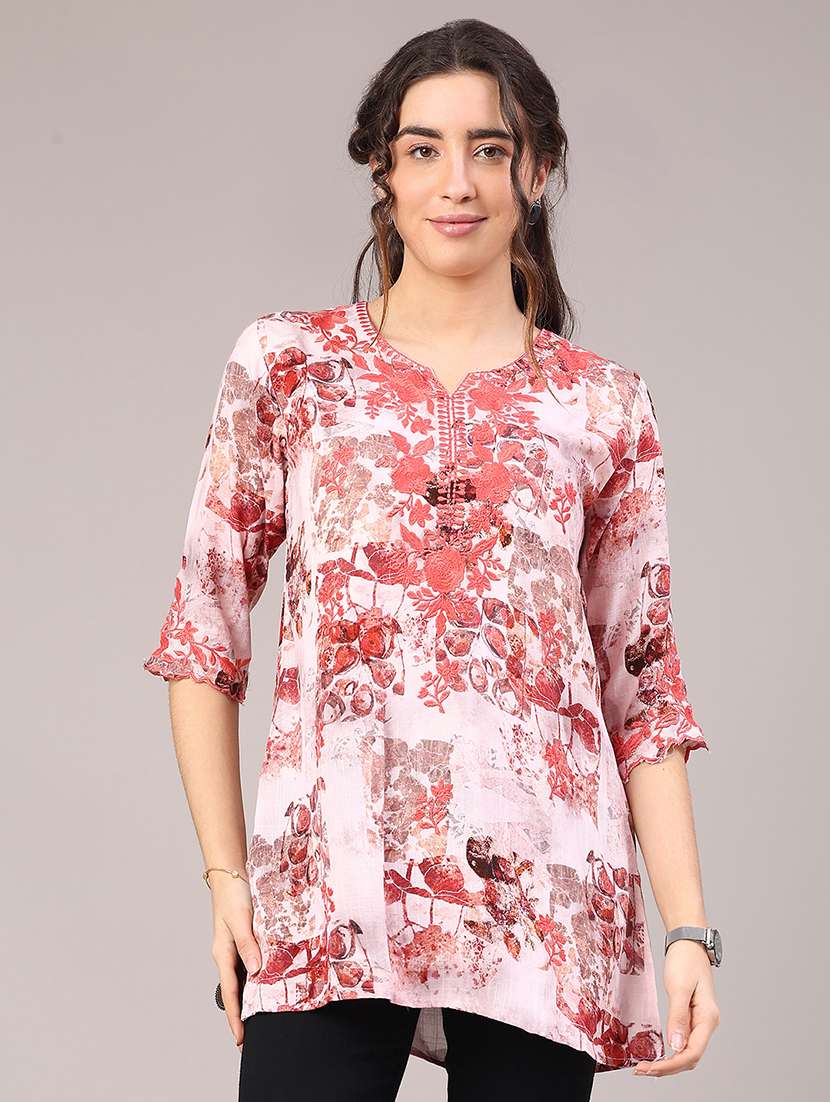 women floral three quarter sleeve straight kurti