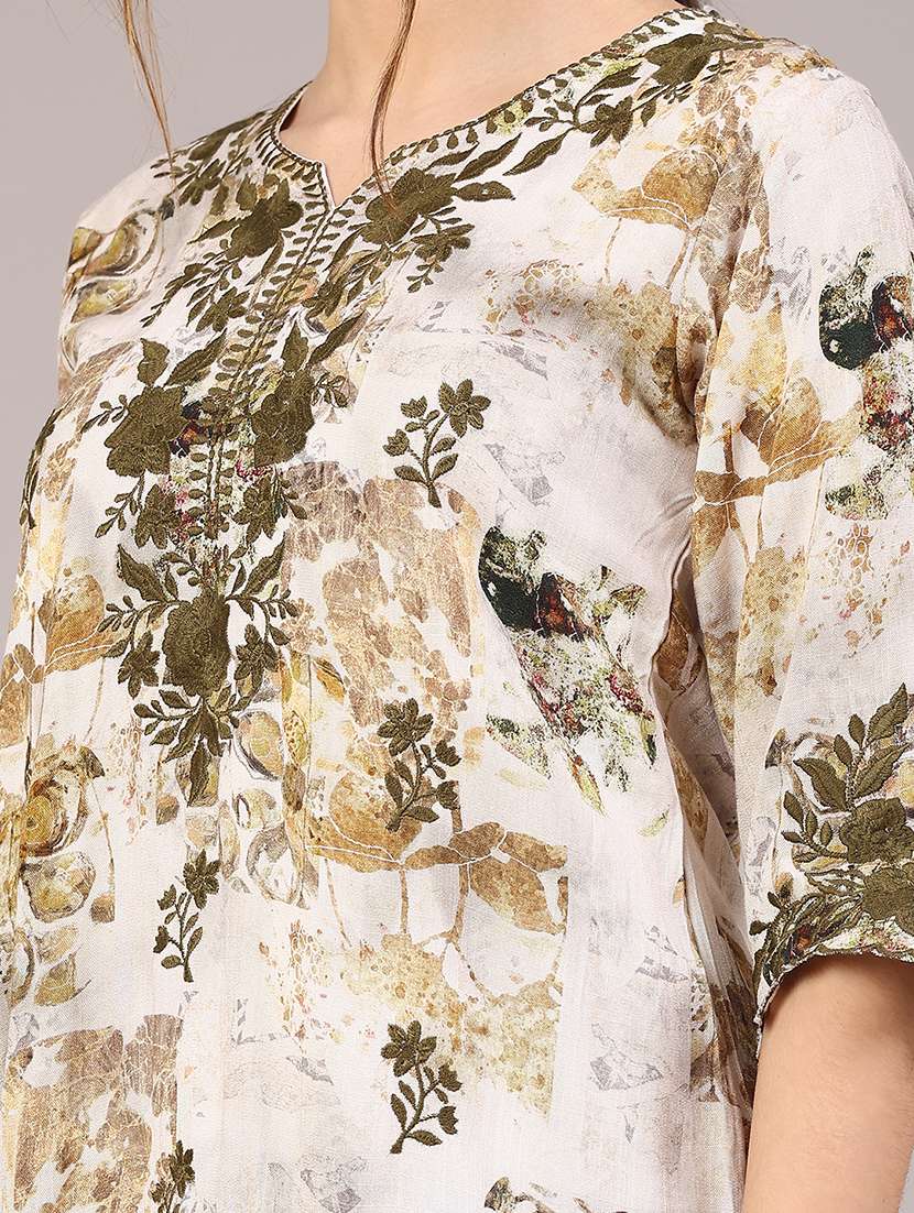 women floral three quarter sleeve straight kurti - 22316452 -  Standard Image - 1
