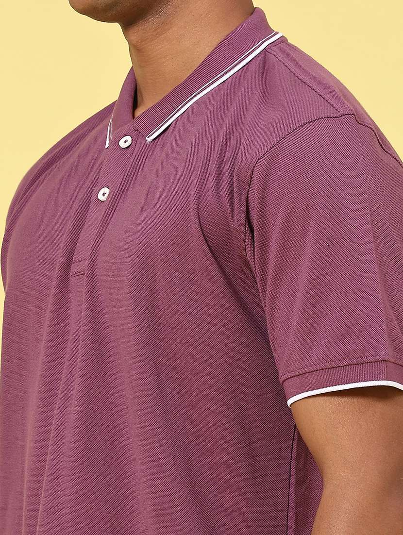 men mauve cotton blend plain t-shirt - 22316505 -  Standard Image - 1