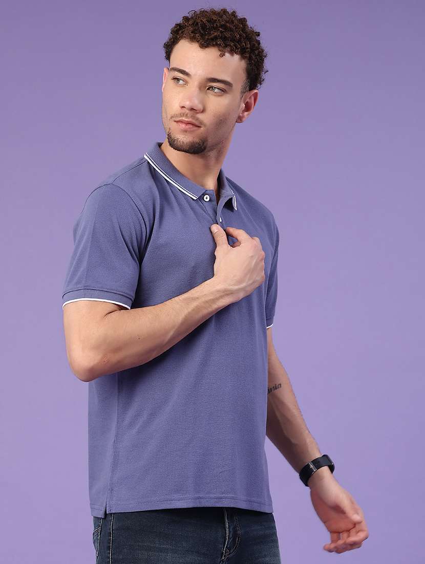 men blue cotton blend plain t-shirt - 22316506 -  Standard Image - 1