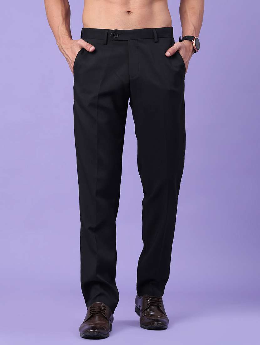 men solid mid rise slim fit formal trouser