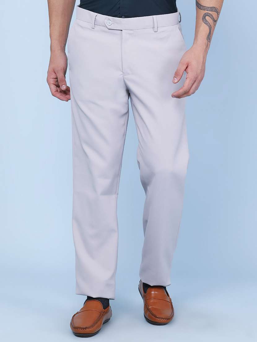 men solid mid rise straight fit formal trouser
