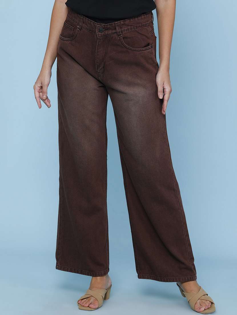 women washed mid rise wide leg jeans
