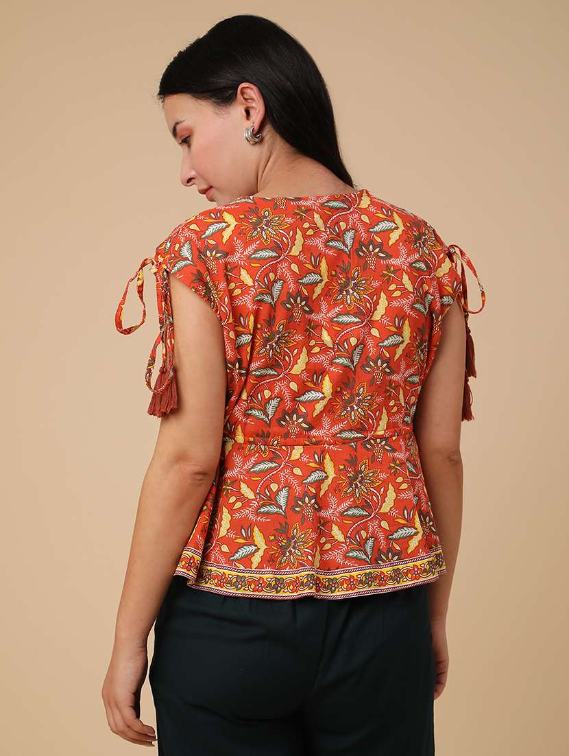 rust cotton peplum top - 22316599 -  Standard Image - 4