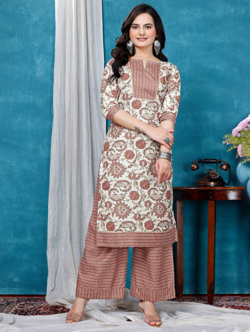 women printed three quarter sleeve kurta palazzo set - 22316761 -  Standard Image - 1