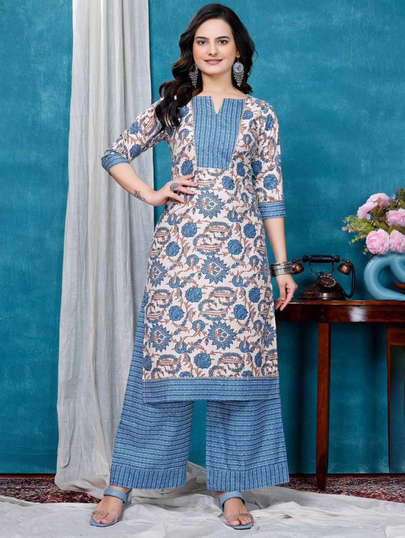 women printed three quarter sleeve kurta palazzo set - 22316763 -  Standard Image - 1