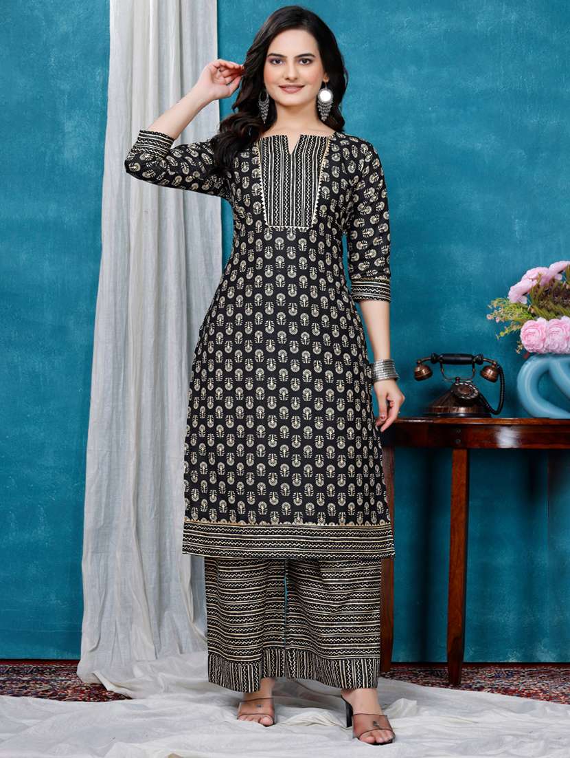 women printed three quarter sleeve kurta palazzo set - 22316764 -  Standard Image - 1
