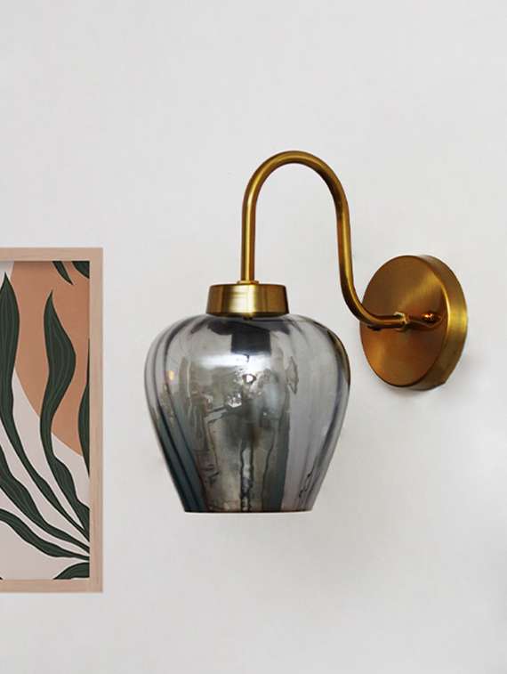 elegant smokey grey glass wall light with curved holder - 22316777 -  Standard Image - 1
