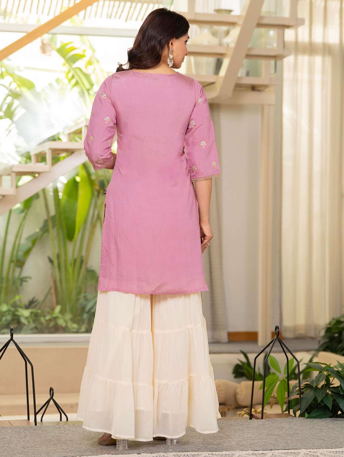 Women Solid With Work Round Neck Kurta Sharara With Dupatta Set - 22316784 -  Standard Image - 1