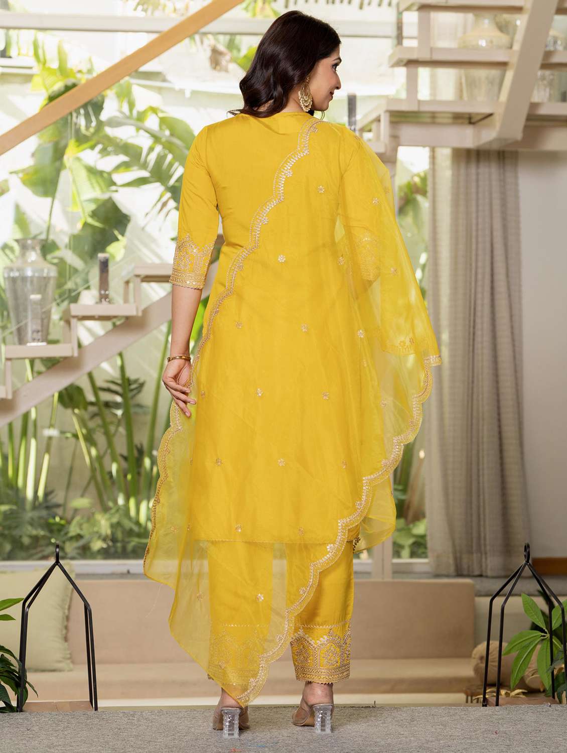 women solid with work round neck kurta pant with dupatta set - 22316786 -  Standard Image - 4