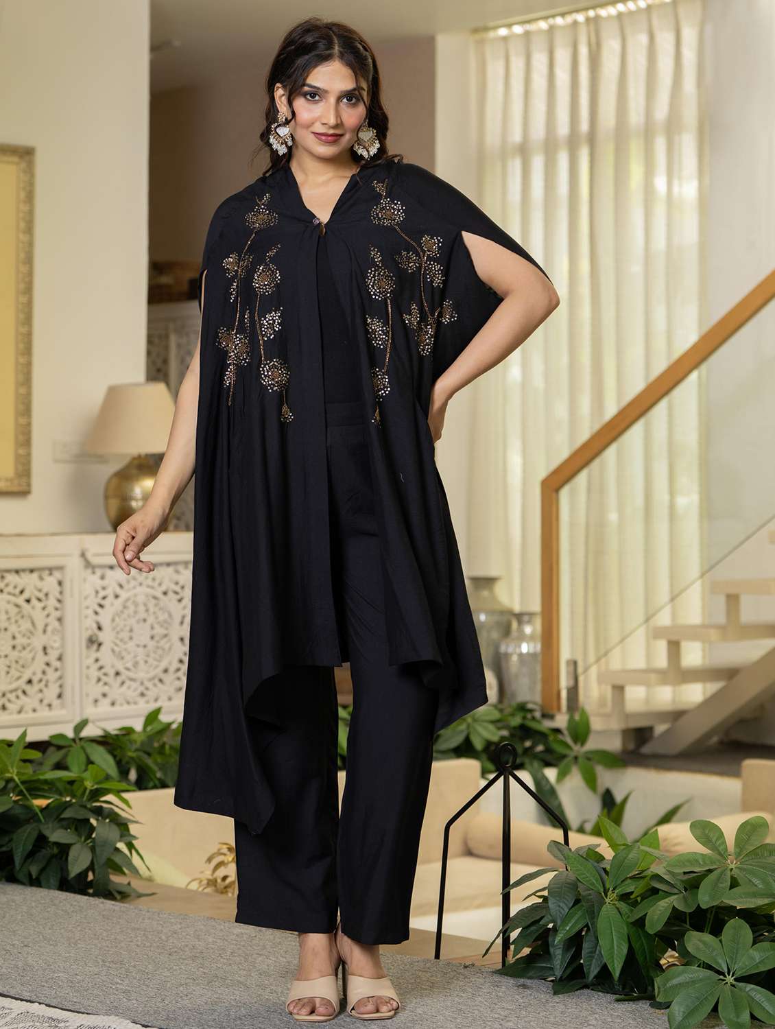 women solid with work kimono sleeve kurta pant set - 22316789 -  Standard Image - 1