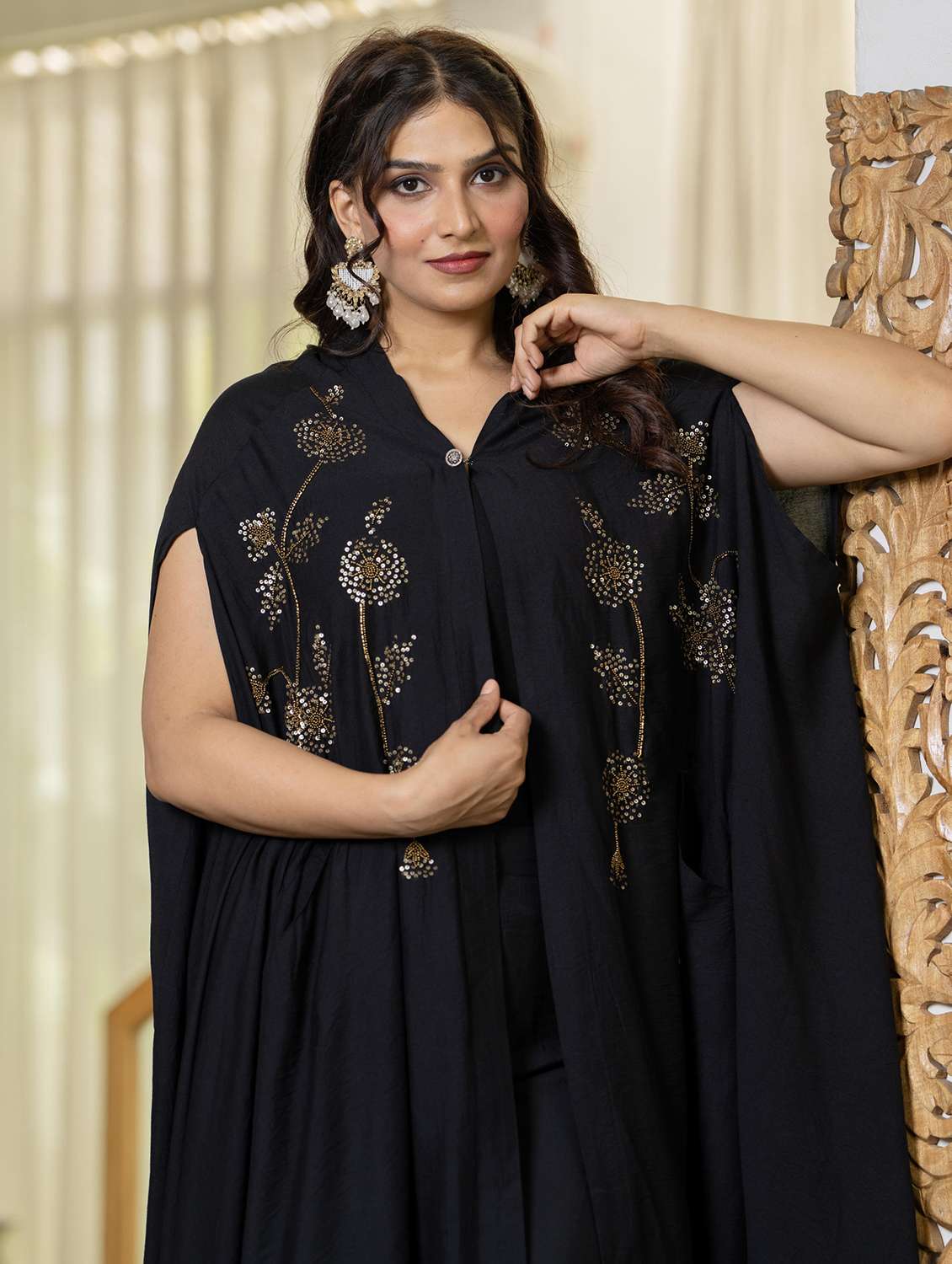 women solid with work kimono sleeve kurta pant set - 22316789 -  Standard Image - 4