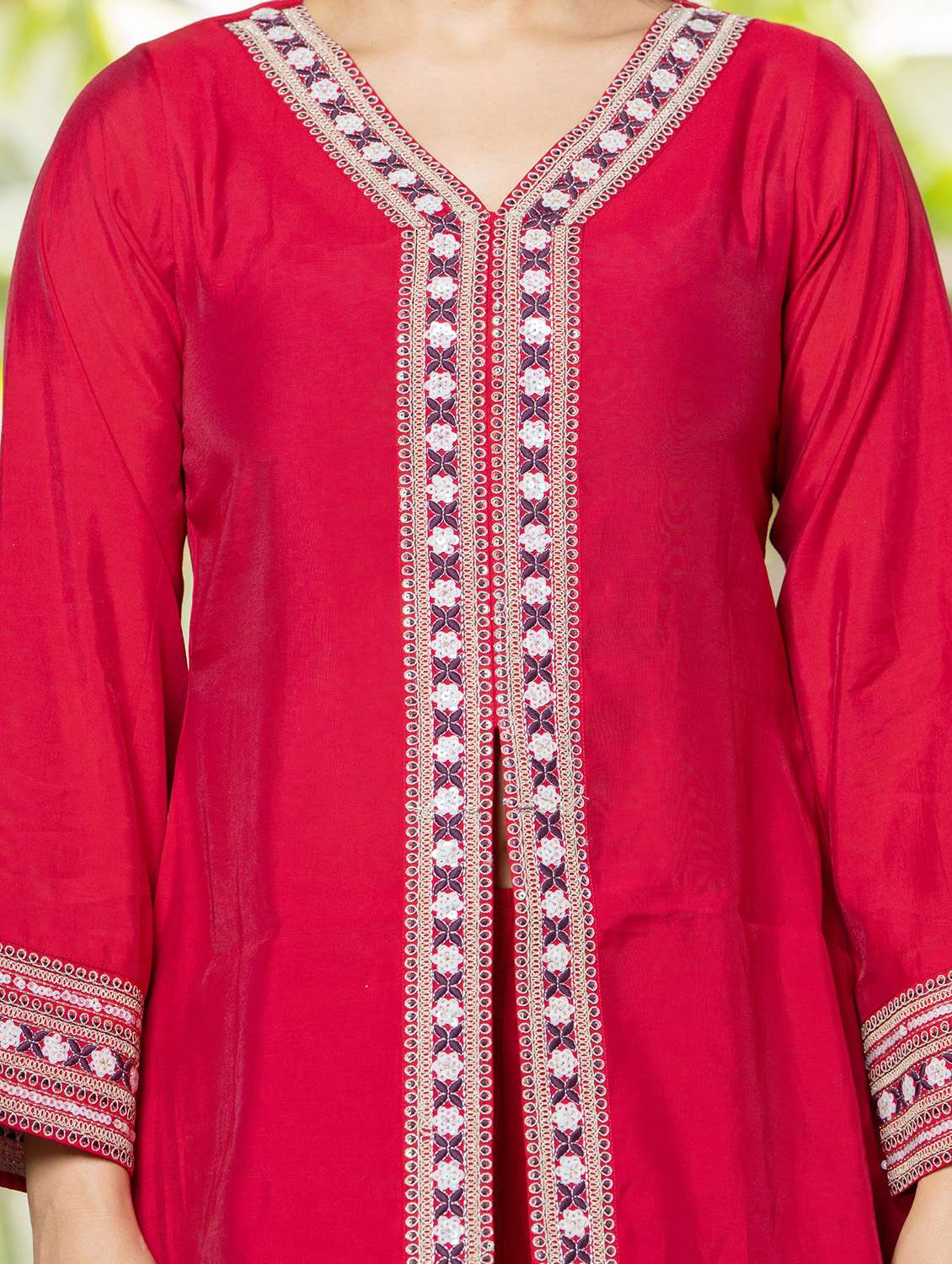 women solid with work three quarter sleeve ethnic co-ord set - 22316801 -  Standard Image - 4