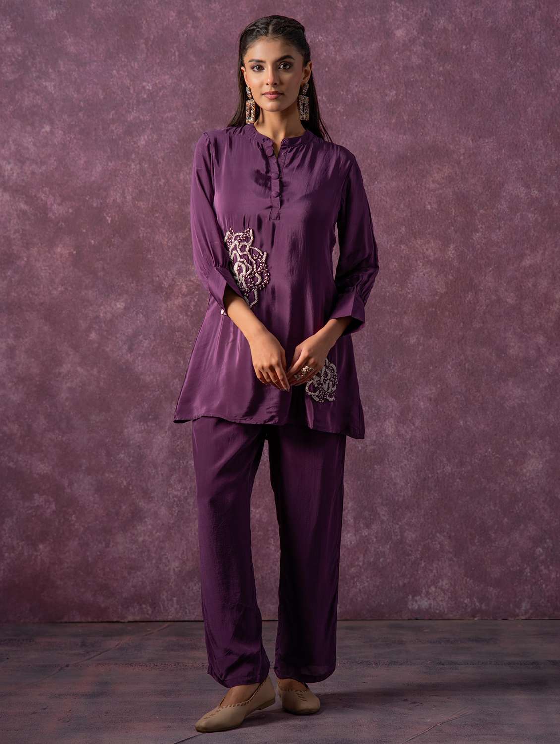 women solid with work three quarter sleeve ethnic co-ord set