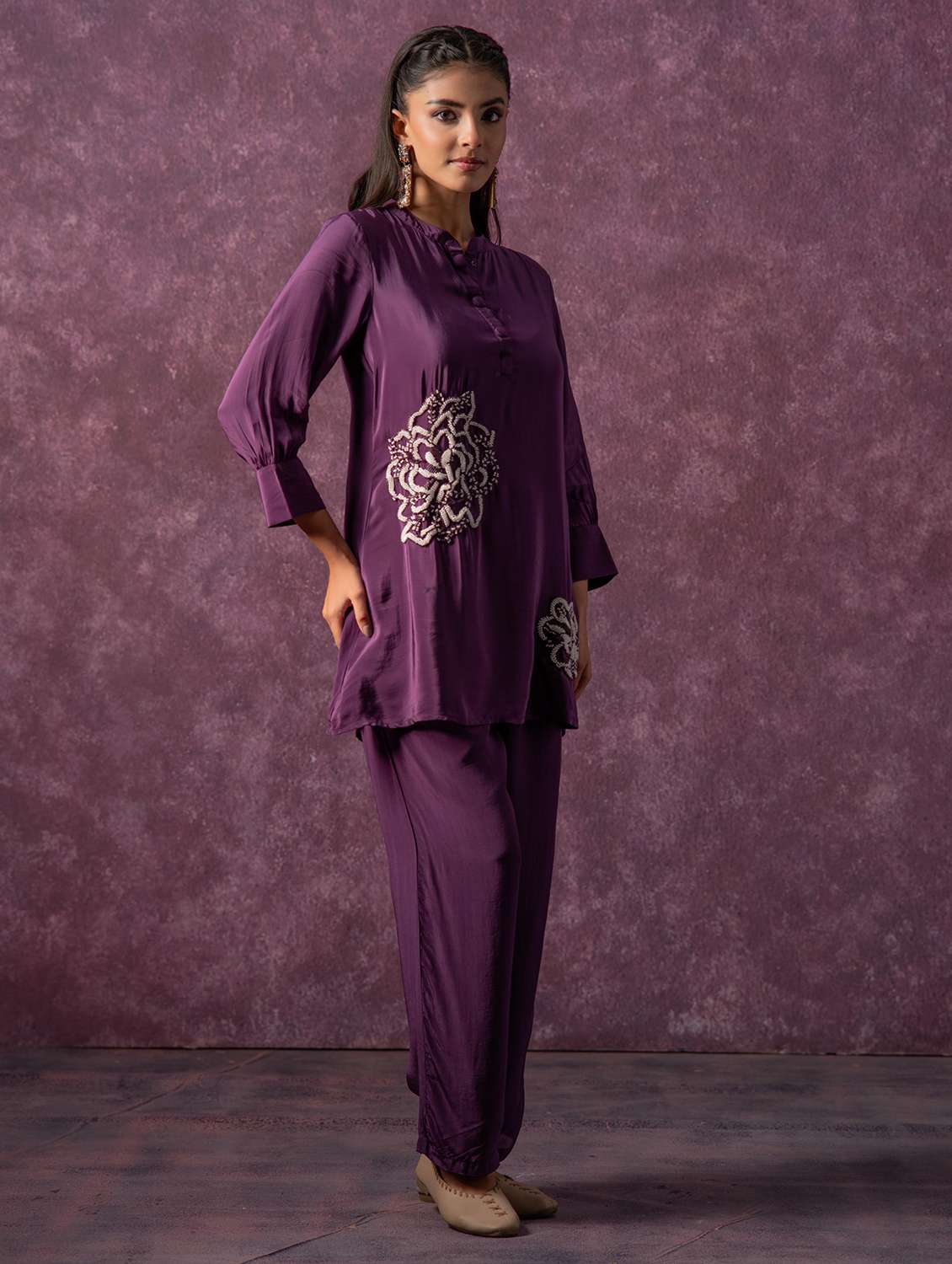 women solid with work three quarter sleeve ethnic co-ord set - 22316805 -  Standard Image - 1