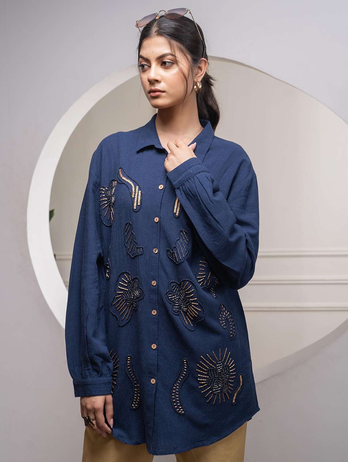 women blue viscose regular top - 22316841 -  Standard Image - 1