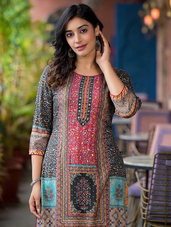 women multi colored rayon straight kurta - 22316842 -  Standard Image - 1