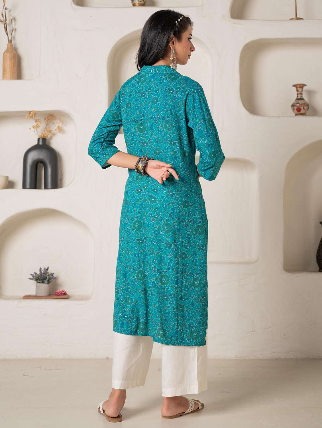 women floral viscose shirt collar straight kurta - 22316852 -  Standard Image - 4