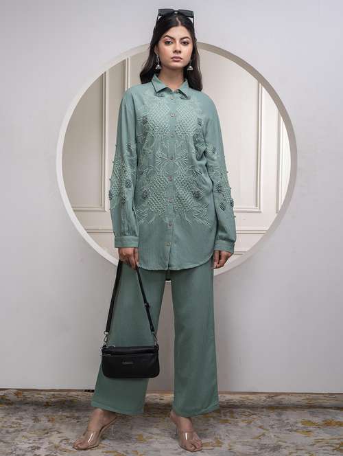 Women Green Kurta Pant Set