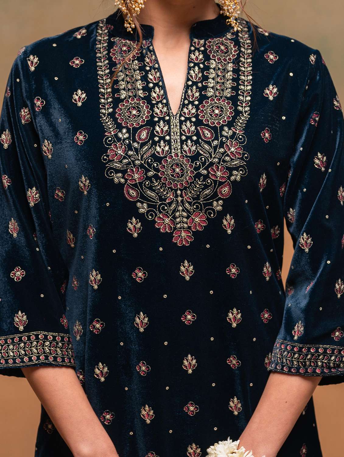 women solid with work mandarin neck kurta pant with dupatta set - 22316882 -  Standard Image - 6