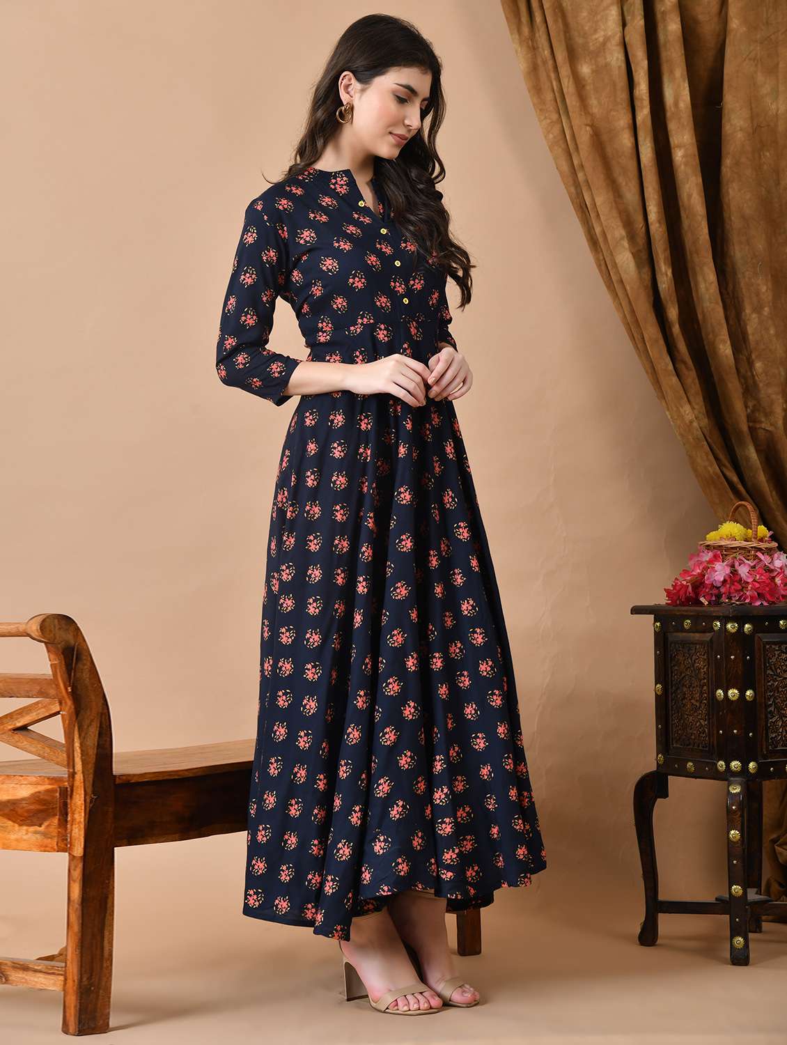 women floral three quarter sleeve ethnic dress - 22316895 -  Standard Image - 1