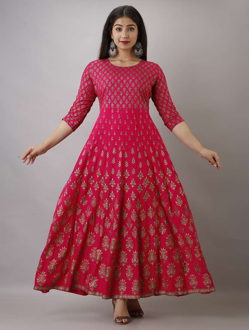 women printed three quarter sleeve ethnic dress - 22316897 -  Standard Image - 1