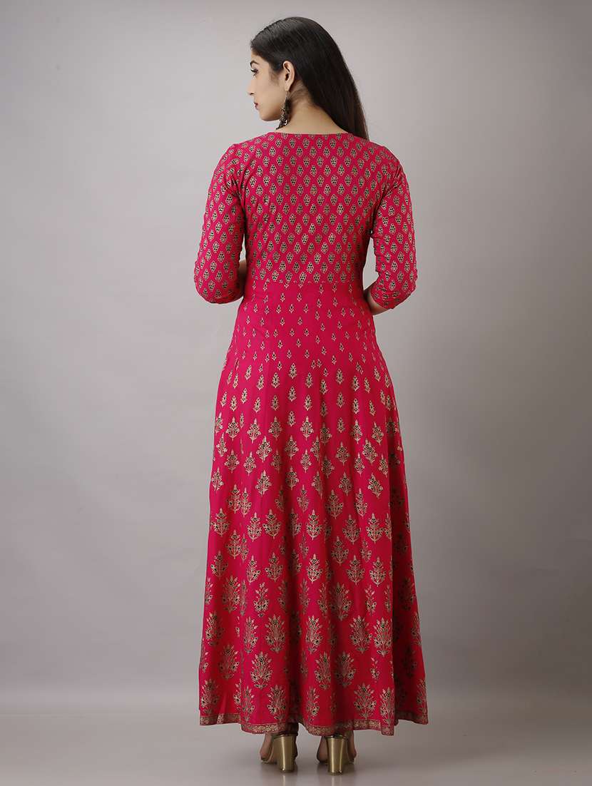 women printed three quarter sleeve ethnic dress - 22316897 -  Standard Image - 4