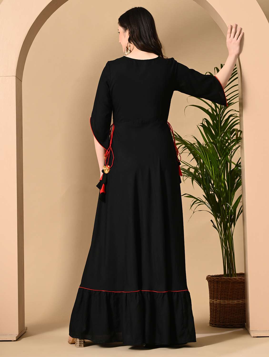 women solid with work three quarter sleeve ethnic dress - 22316899 -  Standard Image - 4