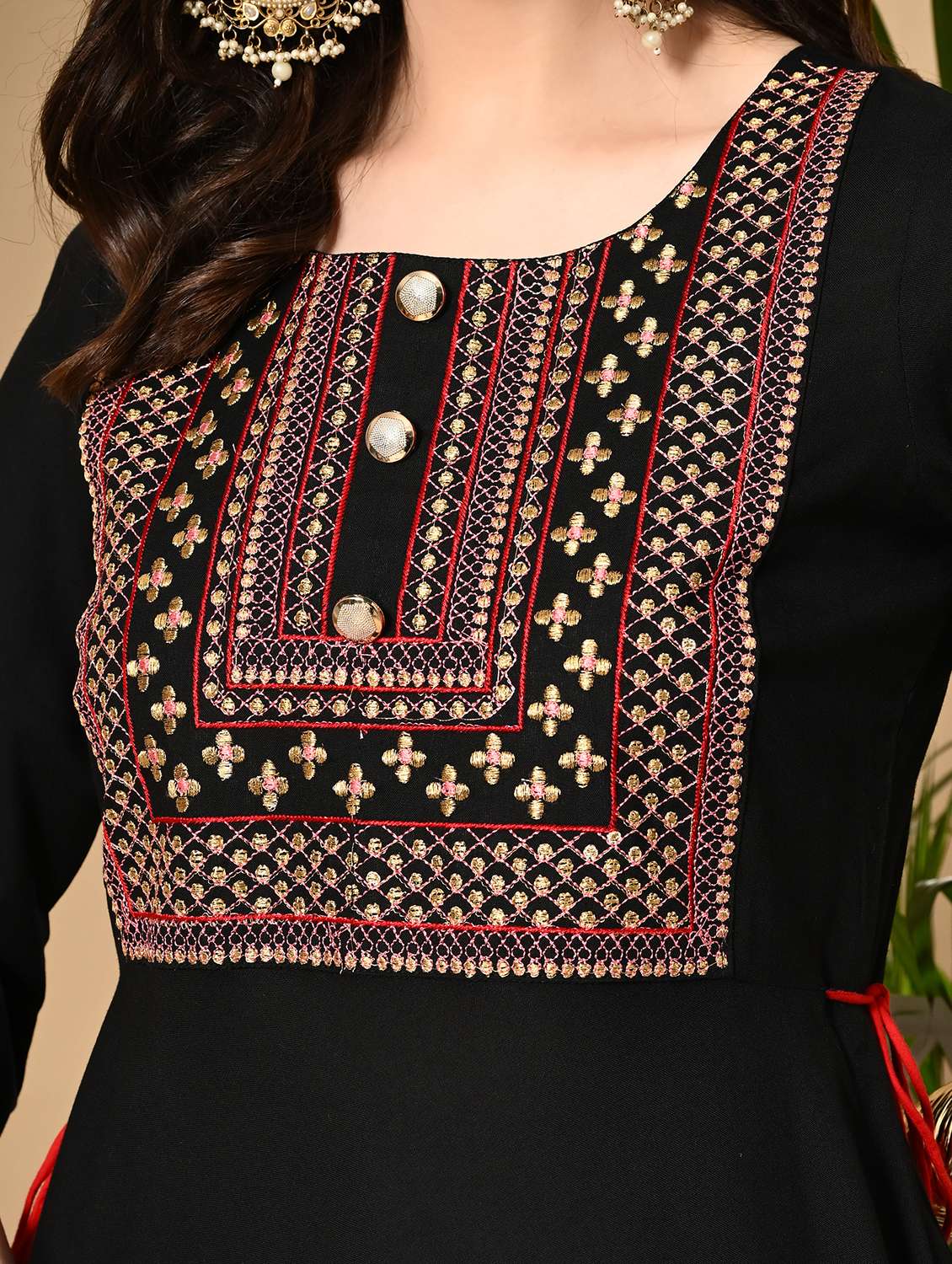 women solid with work three quarter sleeve ethnic dress - 22316899 -  Standard Image - 6
