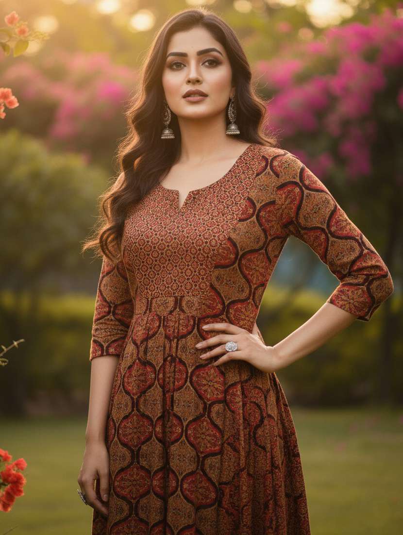 women printed three quarter sleeve ethnic dress - 22316900 -  Standard Image - 4