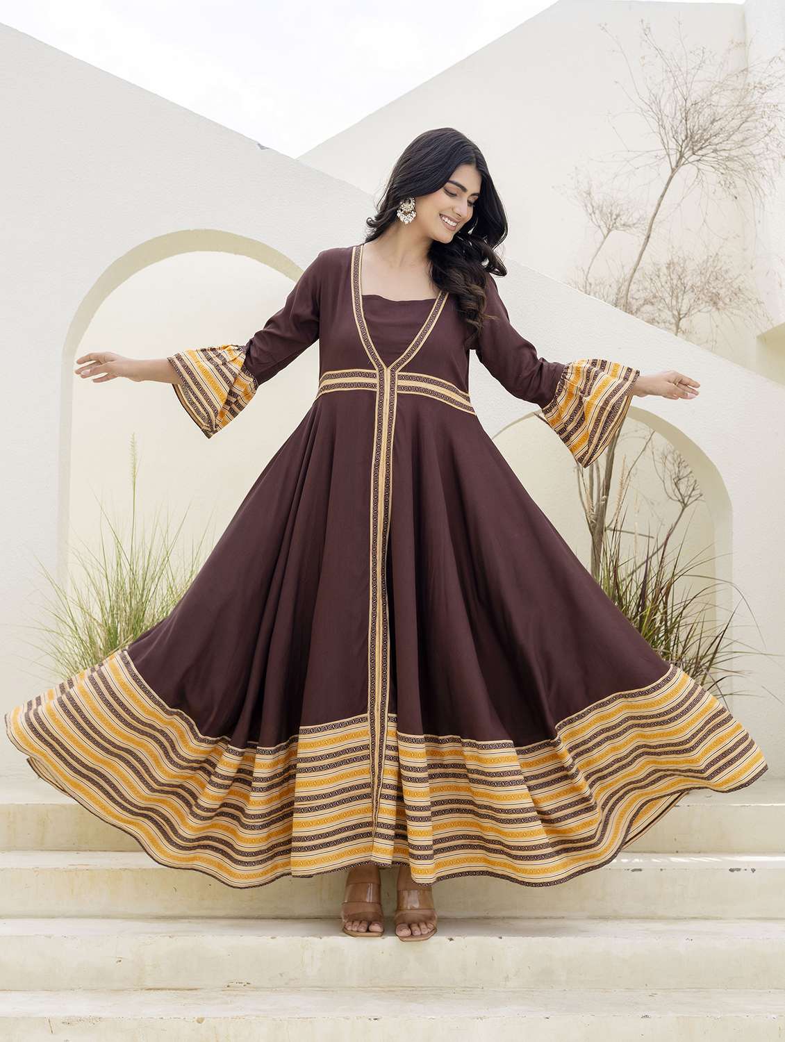 women printed bell sleeve ethnic dress - 22316901 -  Standard Image - 1