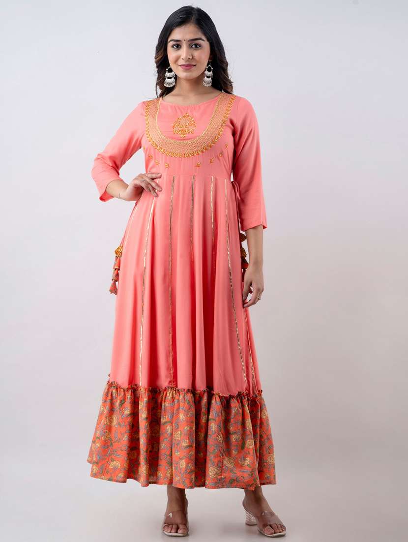 women printed three quarter sleeve ethnic dress - 22316902 -  Standard Image - 1