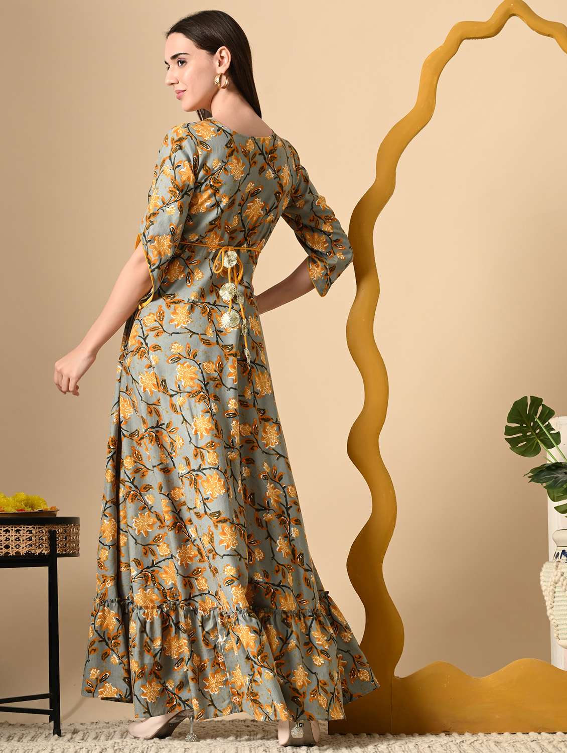 women floral printed three quarter sleeve ethnic dress - 22316903 -  Standard Image - 4