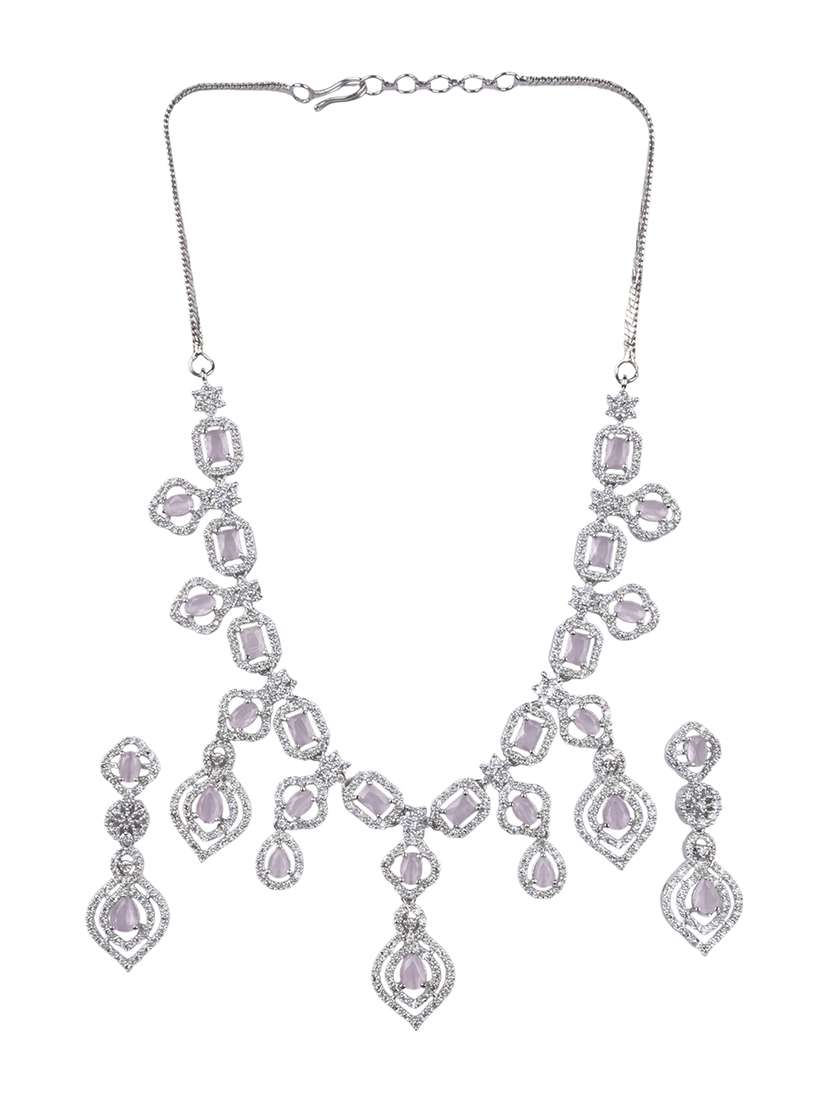 luxury look pink american diamond necklace set - 22316914 -  Standard Image - 1