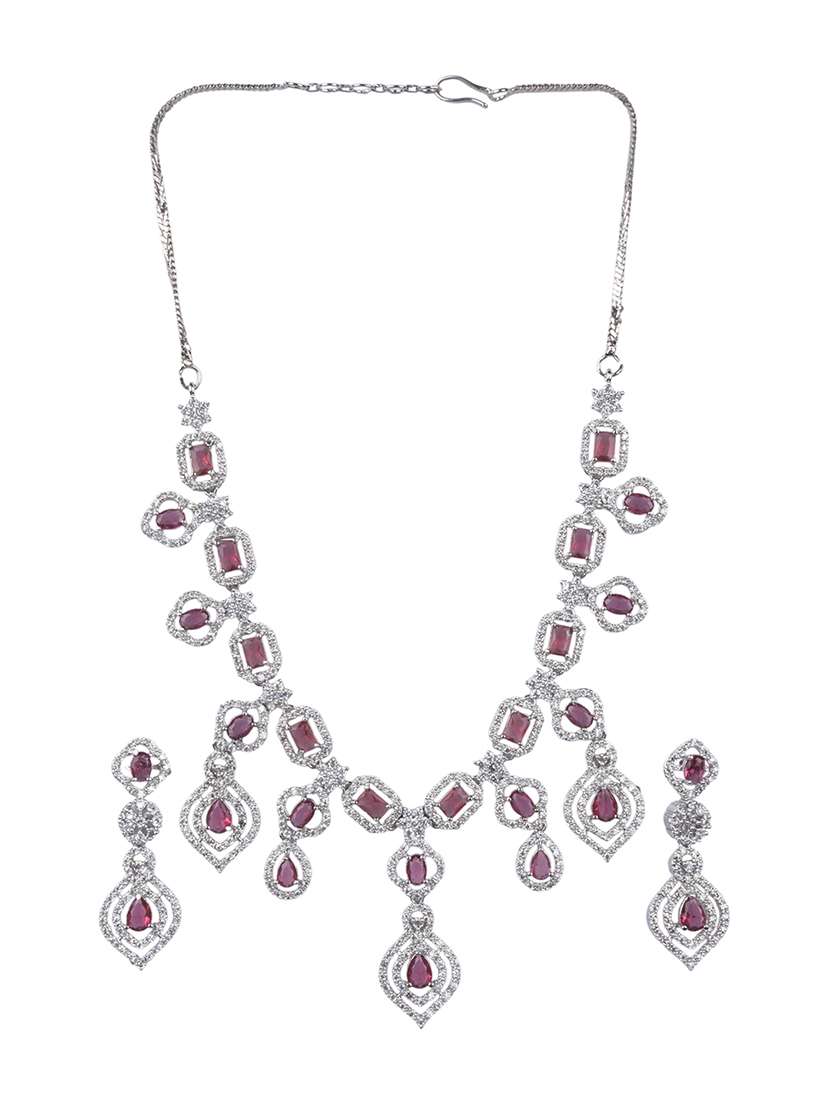 luxury look red american diamond necklace set - 22316915 -  Standard Image - 1