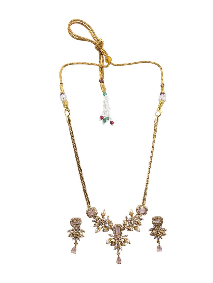 gold plated pink ad flower design pendant necklace set - 22316916 -  Standard Image - 1