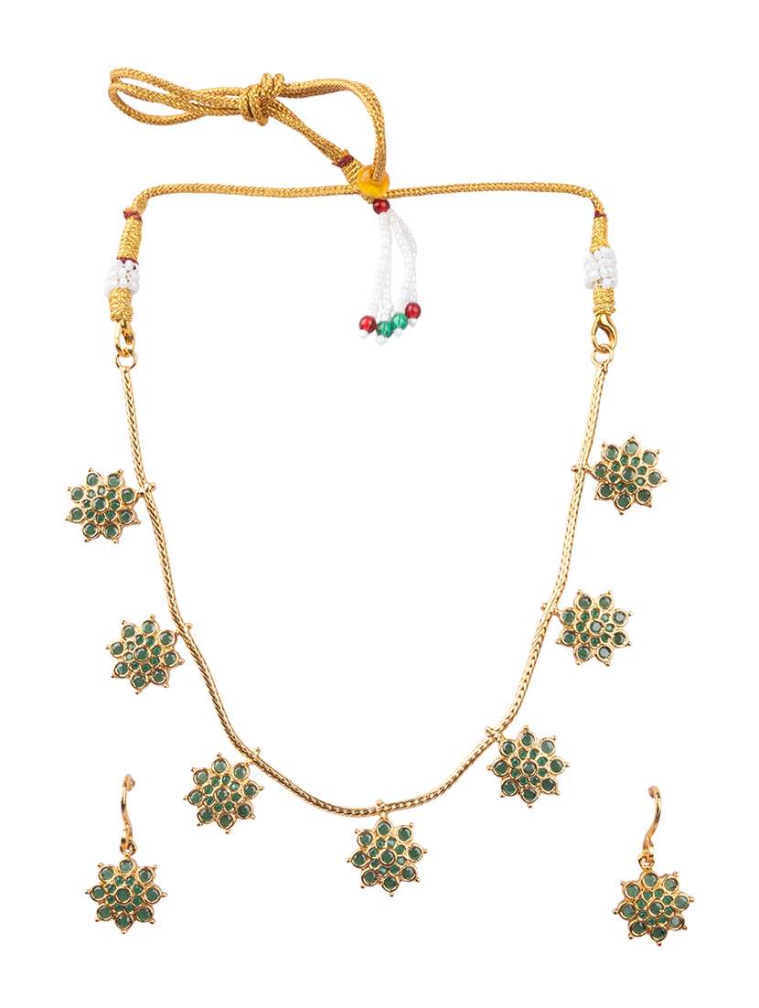 delicate green flower motif necklace set - 22316918 -  Standard Image - 1