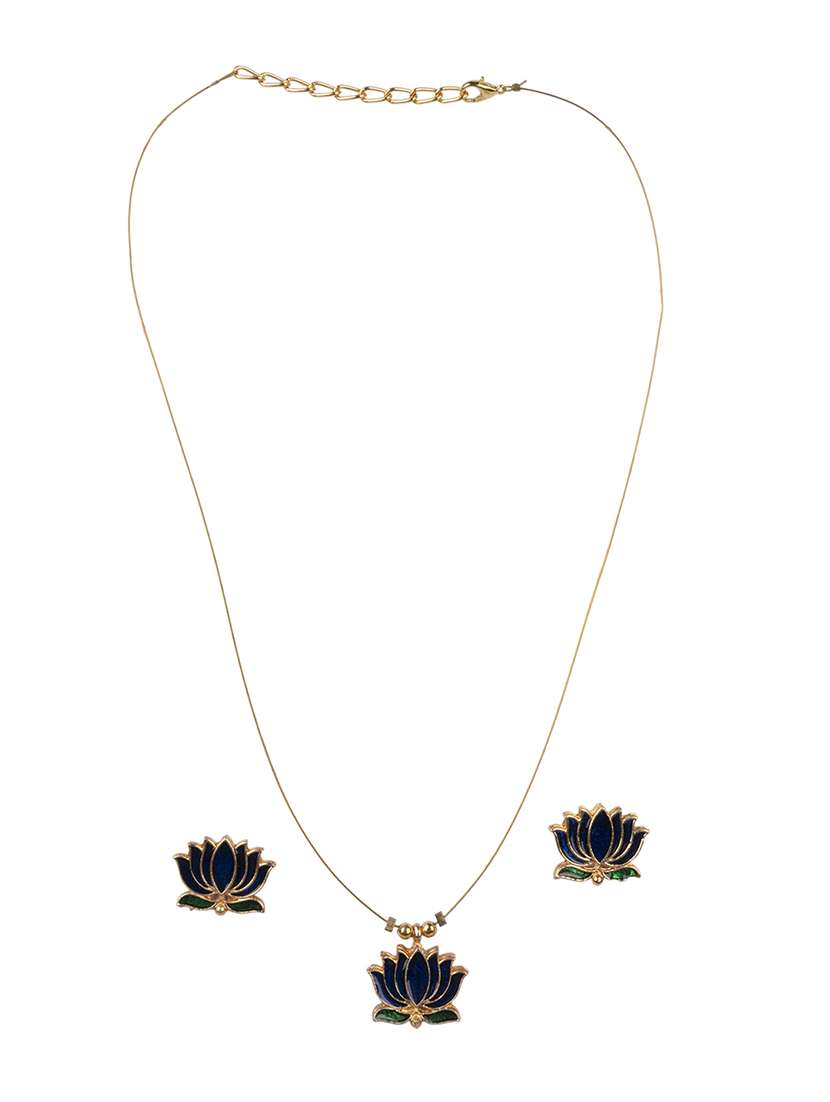 minimal blue lotus motif pendant set with invisible chain - 22316922 -  Standard Image - 1