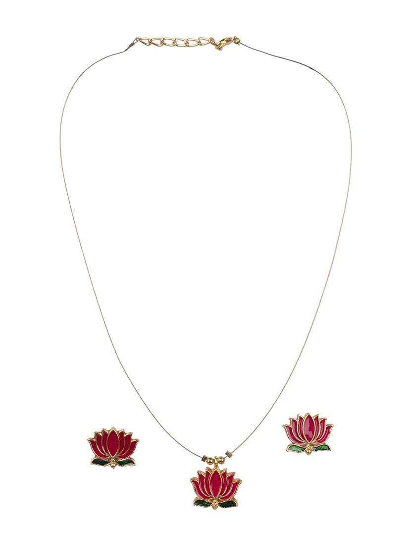 minimal multicolor lotus motif pendant set with invisible chain - 22316924 -  Standard Image - 1