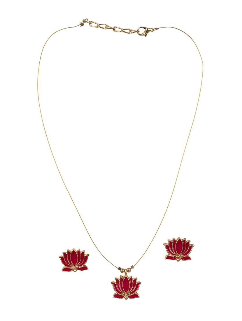 minimal pink lotus motif pendant set with invisible chain - 22316925 -  Standard Image - 1