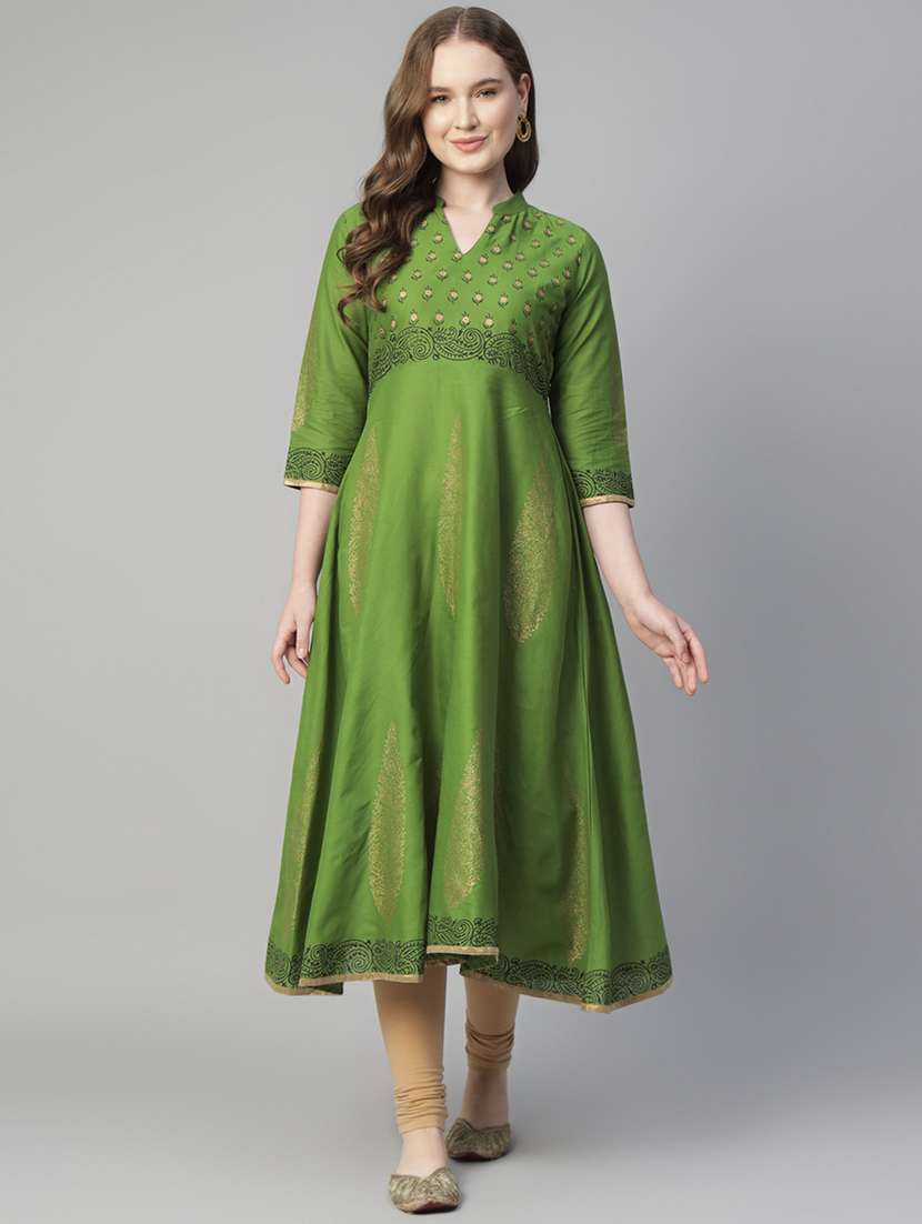women printed three quarter sleeve anarkali kurta - 22316927 -  Standard Image - 1