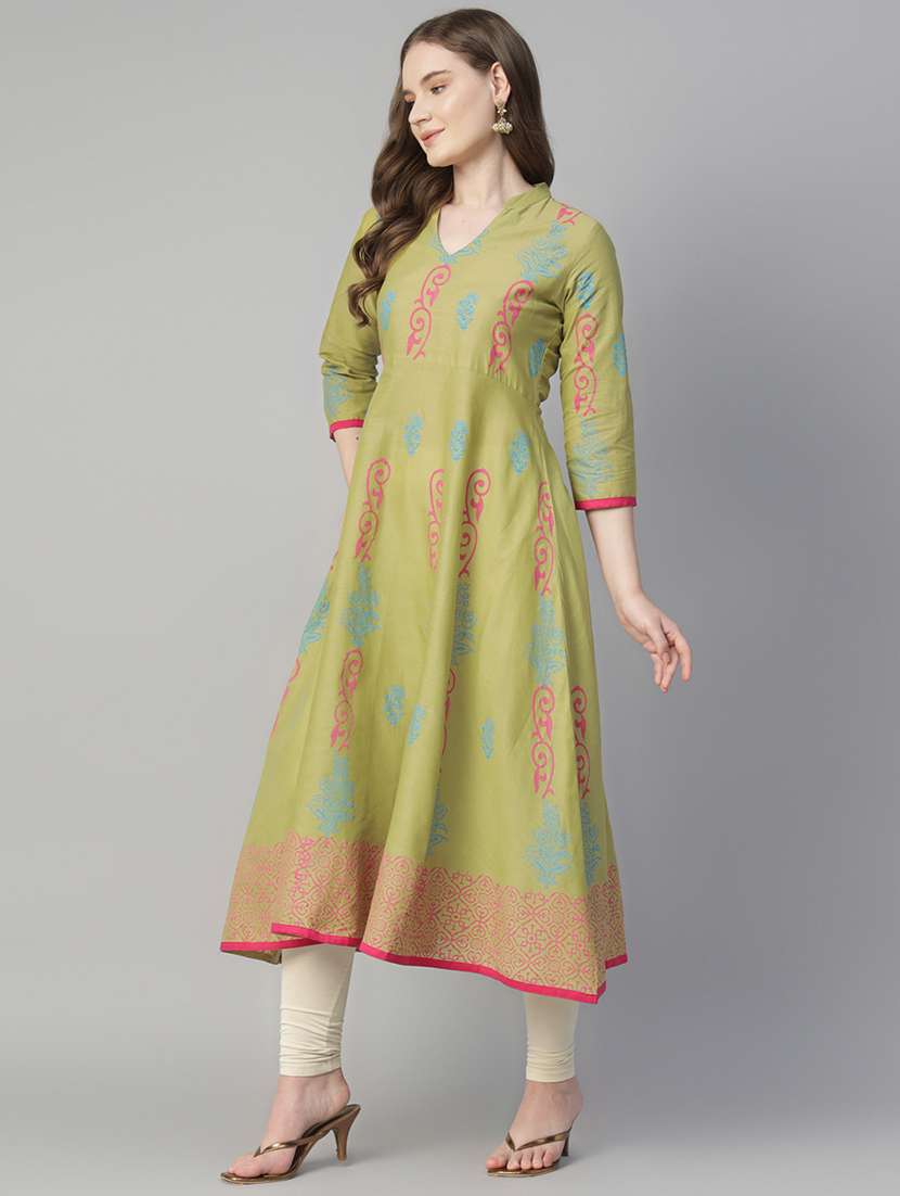 women printed three quarter sleeve anarkali kurta - 22316928 -  Standard Image - 1