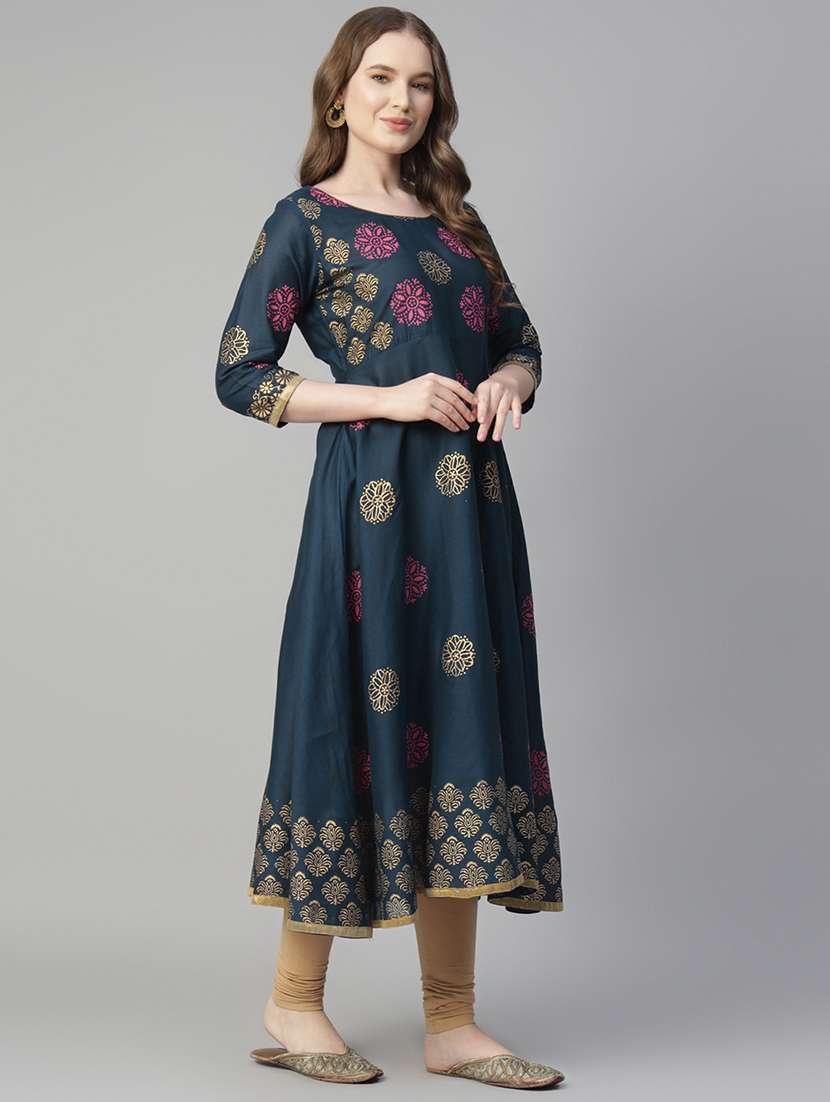 women printed three quarter sleeve anarkali kurta - 22316929 -  Standard Image - 1