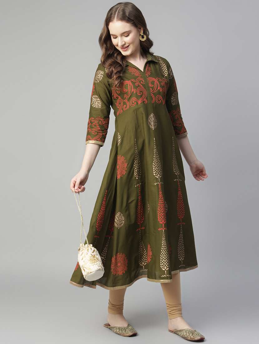 women printed three quarter sleeve anarkali kurta