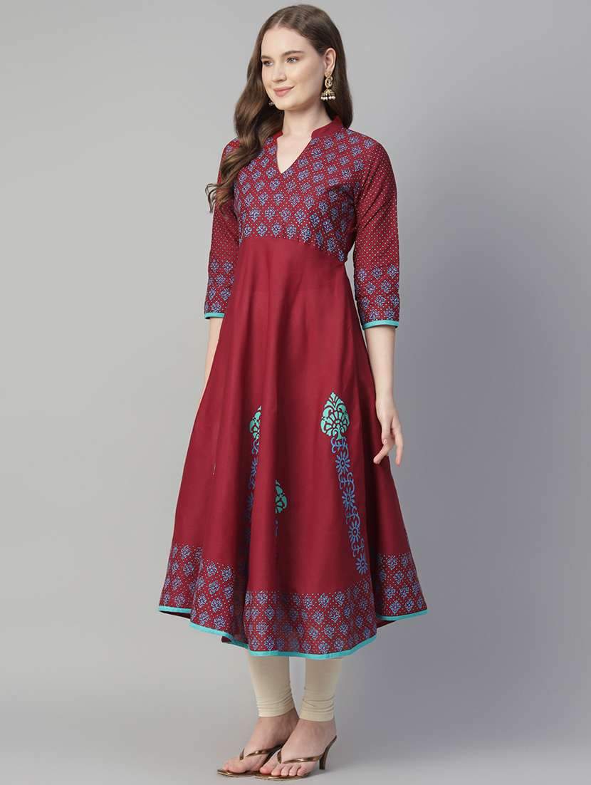 women printed three quarter sleeve anarkali kurta - 22316933 -  Standard Image - 1