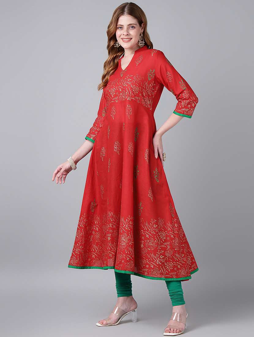 women printed three quarter sleeve anarkali kurta - 22316934 -  Standard Image - 1