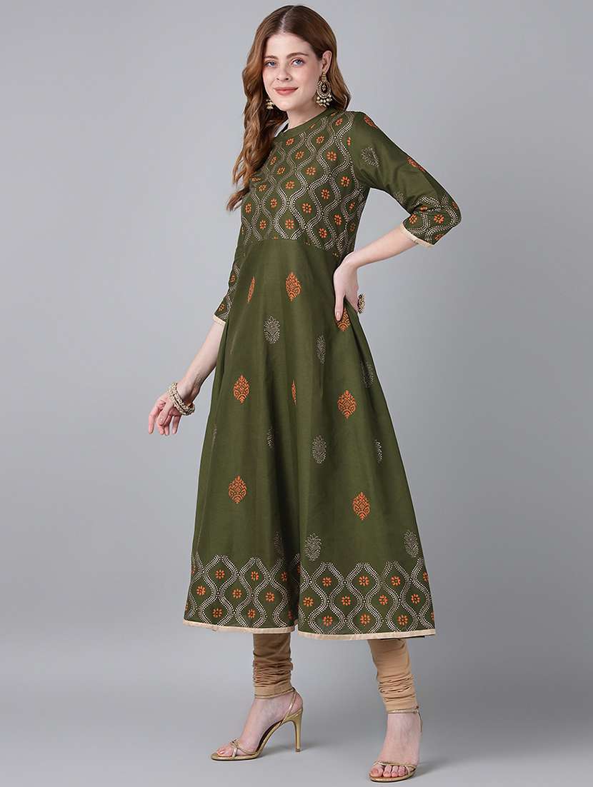 Women Printed Three Quarter Sleeve Anarkali Kurta - 22316935 -  Standard Image - 1