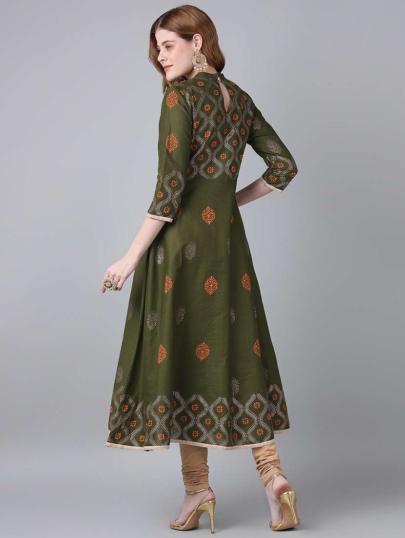 Women Printed Three Quarter Sleeve Anarkali Kurta - 22316935 -  Standard Image - 4